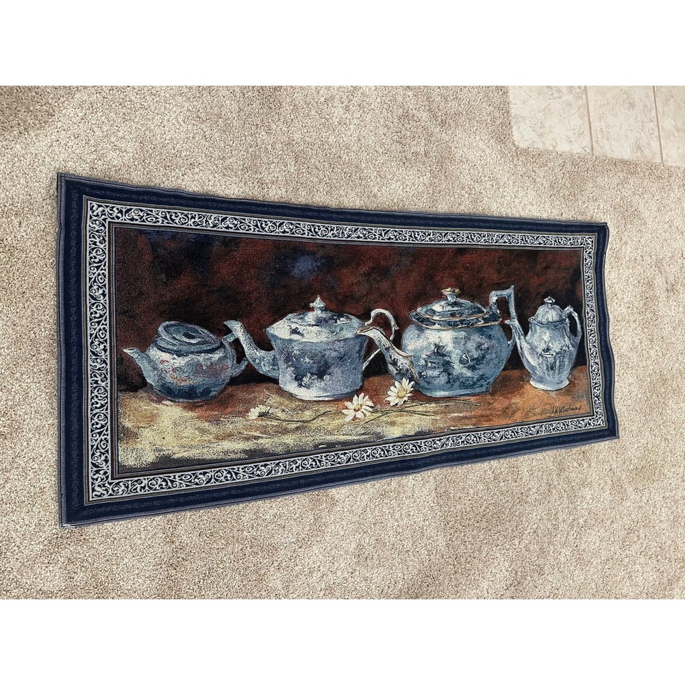 Riddle Home & Gift Tapestry Wall Art Decor Blue White Teapot Still Life Floral